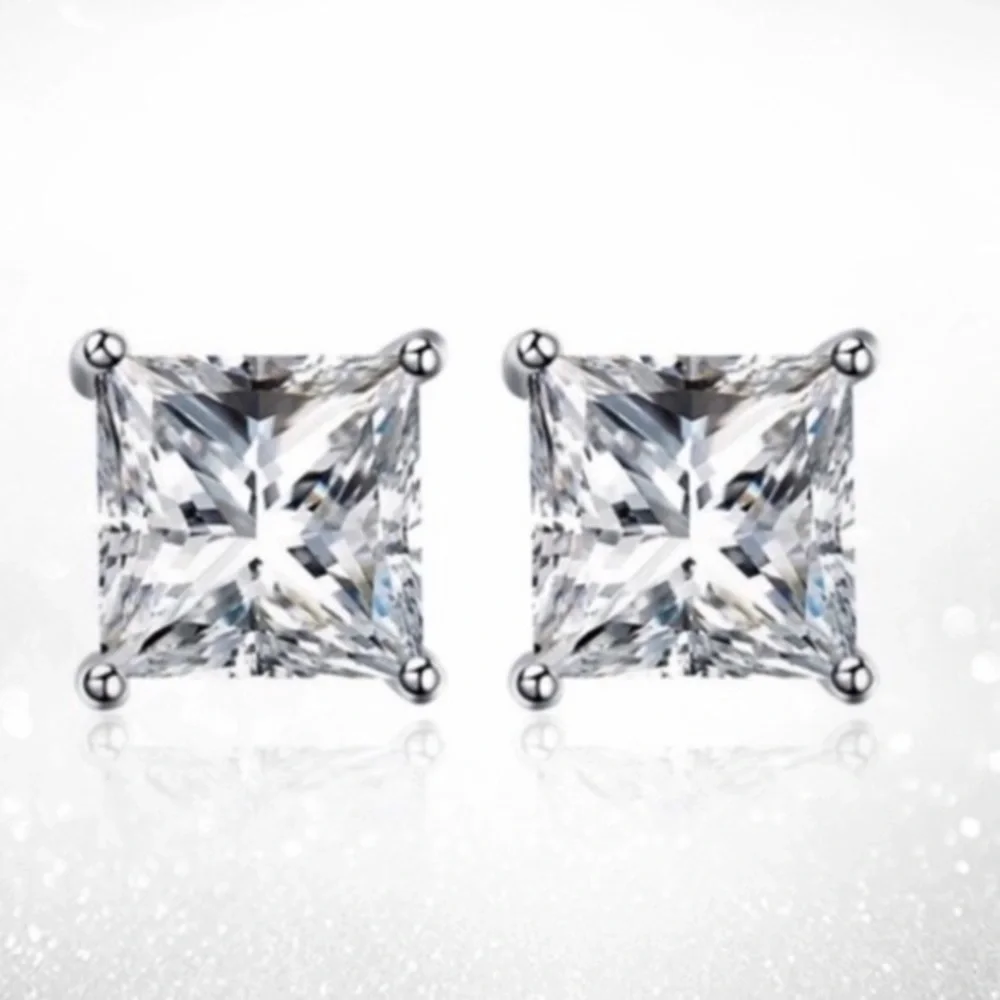 🌴 14k White Gold Sterling Silver CZ Stud Earrings